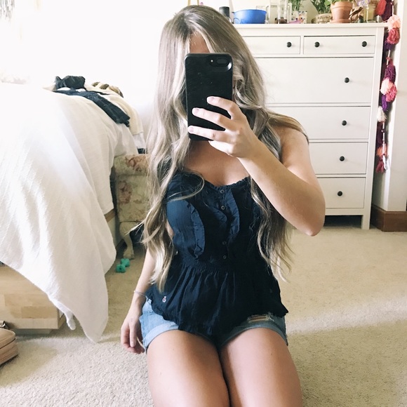 Hollister Tops - HOLLISTER - Navy Blue Ruffle Tank Top